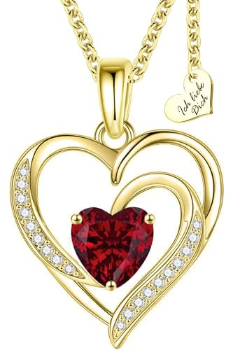 Herzkette Silber 925 Gold vergoldet Halskette Damen Ich Liebe Dich Kette Herz Herzanhänger Schmuck Weihnachten Geschenke Goldkette Frauen Freundin rot