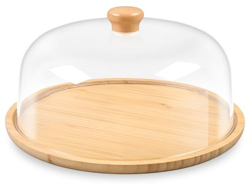 YedZen Runder Tortenplatte mit Deckel, Ø 28cm Bruchsicherer Tortenständer Kuchenplatte mit Acryl Haube & Holzgriff, Multifunktional Tortenglocke Kuchenständer für Kuchen, Torte, Obstschale