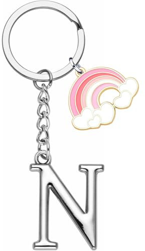 ZYMGUO lettre initiale pendentif Porte-clés,Arcobaleno lettre initiale porte-clés cadeau amis soeurs,argent A-Z 26 lettre initiale pendentif porte-clés - cadeau femme homme anniversaire porte-clés (N)