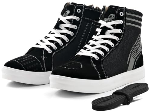 IRON JIA'S Scarpe Moto Uomo Stivali Moto Uomo Casual Strada Traspiranti Antiscivolo con Cerniera Laterale Supporto per La Caviglia Nero 45