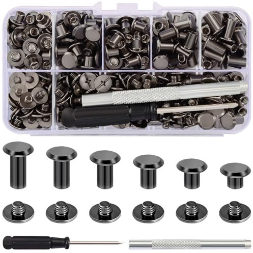 150 Sets Ensembles Vis Chicago, 4/5/6/8/10/12mm Vis de Livre, Reliure Rivets en Cuir, Clou Rivet Bouton Chicago pour Ceinture Cuir DIY Livre Artisanat Ceinture Portefeuille