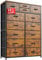 EnHomee Chest of Drawers Bedroom, 14 Fabric Drawers, 132 H (CM) Tall Bedroom Chest of Drawers Dresser, Wooden Top & Metal Frame, Large Storage Drawers for Closet,Living Room, Hallway(Rustic Brown)