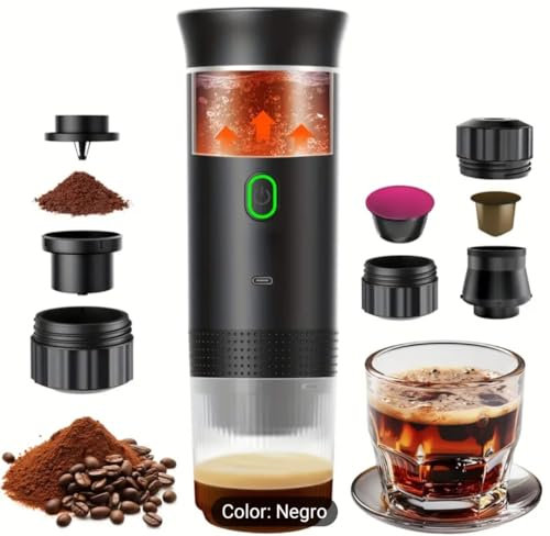 Cafetera Portátil Cápsula de Espresso 3 en 1, Cafetera Multicápsulas con Autocalentamiento de 2 a 6 Minutos, para Cápsulas Dolce gusto,Nespresso, y Café Molido, Cafetera Portátil para Oficina y Hogar