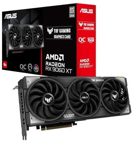 ASUS TUF Gaming AMD Radeon RX 9060 XT OC Edition, Scheda Grafica 16GB GDDR6, 128 Bit, PCIe 5.0, 1 HDMI 2.1, 2 DisplayPort 2.1, 2.5 Slot, Axial-Tech, GPU Tweak III, Nero, TUF-RX9060XT-O16G-GAMING