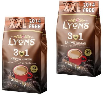 Lyons 3 In 1 Instant Coffee Assorted Flavours +FabFinds Mystery Mug (2, Brown Sugar)