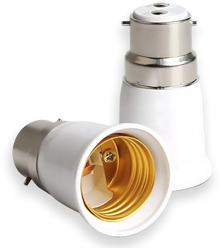 B22 to E27 Socket Converter, 2 Pcs Bayonet to Screw Bulb Adaptor Fitting for Ceiling Fan Light Bulb, Premium BC to ES Lamp Base Adapter for LED Bulbs, Incandescent, CFL Bulbs