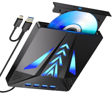 Kfwfuaee External Disc Drive for Laptop 6 in 1 USB Portable Disc Player External Hard Drive with Card Slot 3 USB 2.0 1 USB 3.0 Port for Laptop