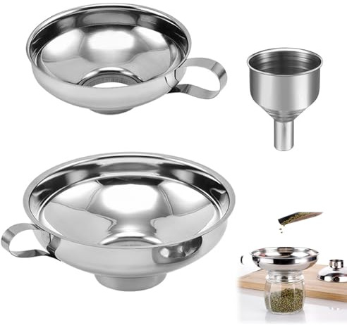 Trichter Edelstahl 3 Stück Set, Marmeladentrichter & Einmachtrichter mit Griff - Einkochtrichter für Küche Zum Umfüllen von Marmelade, Flüssigkeit, Öl, Bohnen & Pilvern