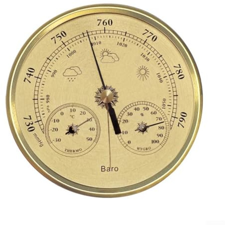 Analoges Barometer, 130 mm 3-in-1 Wetterstation, Thermometer, Hygrometer und Barometer (Gold)