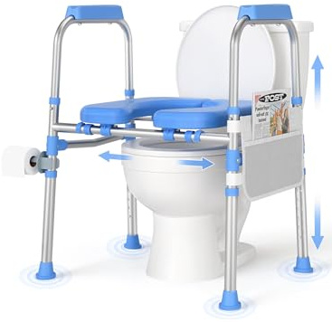 Raised Toilet Seat Riser with Handles for Seniors, Light Blue