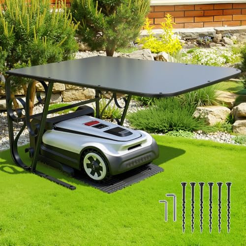 Jaxguom Garage pour robot tondeuse, Garage en composite d'aluminium pour robot tondeuse, Garage pour robot tondeuse résistant au vent et aux intempéries, Protégez le robot tondeuse des rayons UV