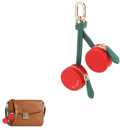 Porte-clés cerise en cuir - Mini breloque pour sac à monnaie - En cuir - Pour sac à main