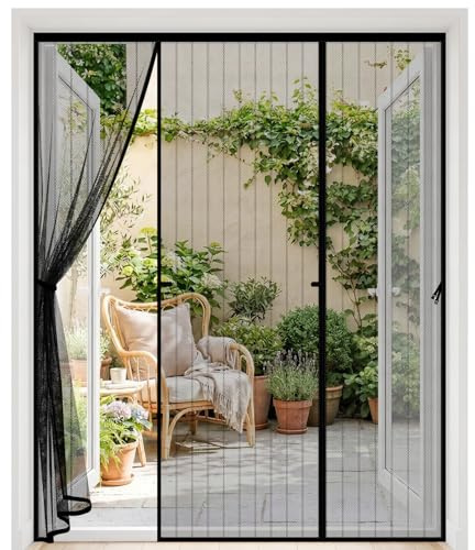 Mosquitera Puerta,160x212cm Mosquitera Puerta Magnetica Corredera Grandes,Doble Apertura Lateral,Automáticamente,Sin Necesidad de Taladrar,Contra Respirable,para Puertas Exteriores Balconera Terrazas