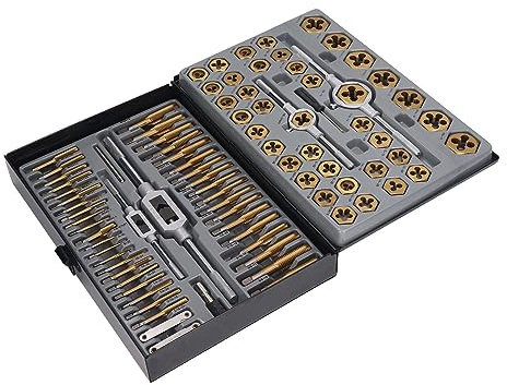 Yctze Set da 86 Pezzi in Metallo Duro Placcato e Filiera - Utensile per Filettare e Rifilettare e Riparazioni Meccaniche, Completo di Custodia e Dimensioni