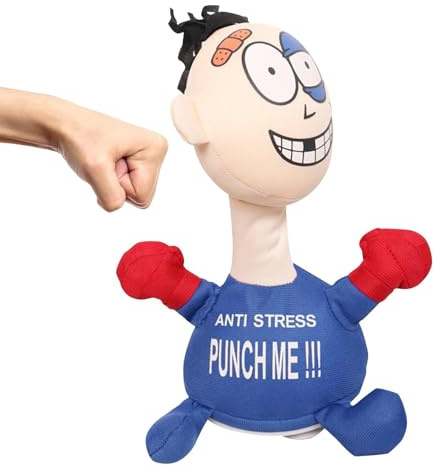BAInuai Punch Me Stoffpuppe Schlag Mich Schreiende Puppe Weiches Plüsch Stressspielzeug mit Saugnäpfen Nachdem Man Geschlagen Wurde Stoffpuppe Stress Spielzeug Ideal Zum Abbau Von Stress (Blue)