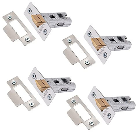 XFORT Tubular Latch, Polished Chrome, Tubular Door Latch for Internal Wooden Doors, (4 Pack, 75mm)