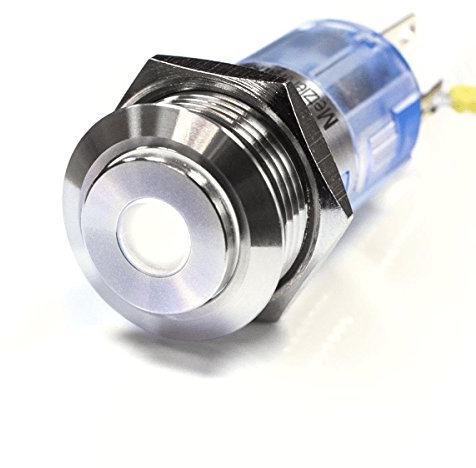 Metzler® LED-Druckschalter mit Punktbeleuchtung und erhabener Taste Weiß IP67 Edelstahl 16mm rastend wasser- und staubdicht für Auto Boot Modellbau langlebig AC DC 12V 24V Schließer