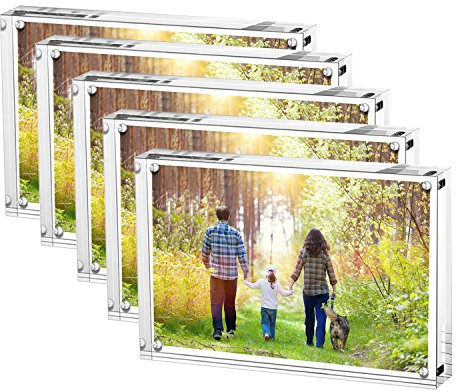 Boxalls Marcos Fotos Metraquilato 13 x 18 cm - Pack de 5, Marco Transparente Acrílico Doble Cara, Marcos de Cristal para Retrato Sin Marco para Escritorio, Habitación y Oficina