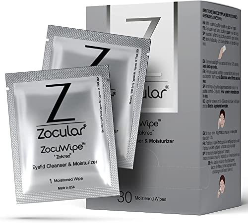 Zocular ZocuWipe Eyelid Wipes with Okra Complex - 30x Eyelid Cleanser and Moisturiser Pads for Irritated Dry Itchy Eyes - Blepharitis Treatment Eye Wipes