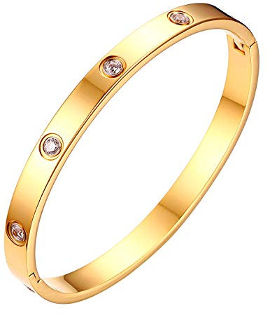 Flongo Damenarmband Armreif aus Edelstahl Damenarmband für Frauen und Mädchen Armreif Eingelegter Zirkon rund/Herz/Stern-Mond viele Farben Gold/Silber/Roségold
