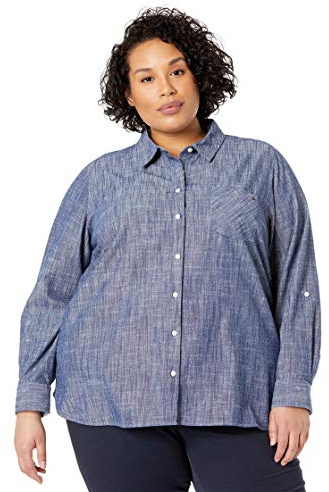 Tommy Hilfiger Women's Roll Tab Shirt-Chambray Button