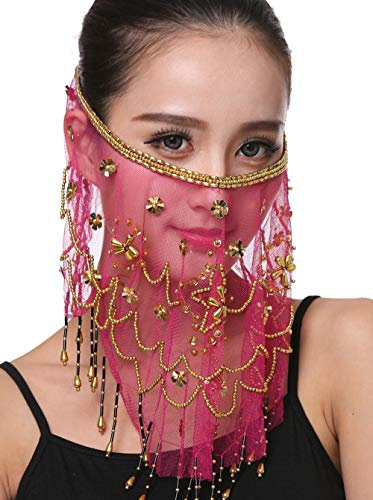 Frauen Bauchtanz Gesicht Schleier Ägyptische Maske Halloween Genie Kostüm Zubehör - Pink - Einheitsgröße
