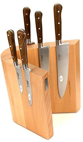 Laguiole en Aubrac Kochmesser Set 5-teilig - Küchenmesser Frankreich - Griff Walnuss - Messerblock magnetisch Artelegno Grand Prix Buche