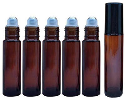 VASANA 6 x 10 ml kleine Unzen ätherisches Öl Roller Flaschen leere Glasflaschen Roll-on Flaschen mit Edelstahl-Rollkugeln für ätherische Öle, Parfümöle, Aromatherapie-Flüssigkeiten