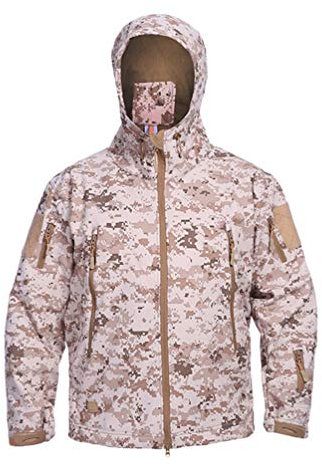 Ketamyy Uomo Tattico Mimetiche Giacche Impermeabile Softshell Fodera in Pile Giubbino Autunno Inverno Outdoor Trekking Caccia Alpinismo Antipioggia Cappotti con Cappuccio Digitale Deserto L