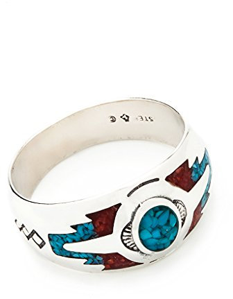 Indianerschmuck Ring Türkis Koralle Westernschmuck Indianerring Sterling Silber Navajo Style Schmuck (57 (18.1))