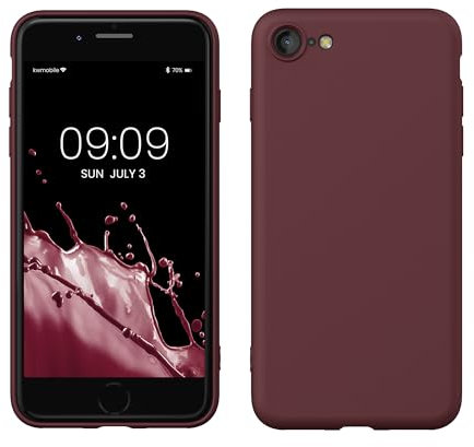 kwmobile Carcasa Compatible con Apple iPhone SE (2022/2020) / 8/7 Funda de Silicona - Flexible con Interior de Microfibra - Suave Protector antigolpes - Rojo Vino