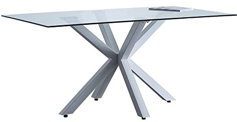 KITKAY Mesa Comedor Konos de Cristal de 160x90 cm. y Patas Metálicas Blancas