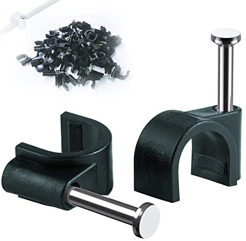 Round Cable Clips, 8MM Electrical Cable Wall Clip - Nail Clips Cable Management, 100Pcs Steel Nails Tacks Holder for Organizing Electric Wires Cables Line TV (Black)