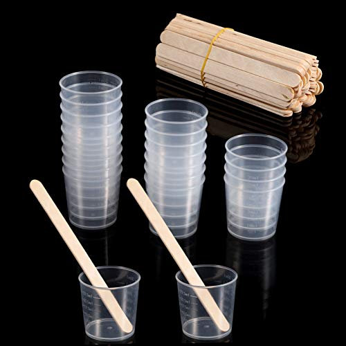 tao pipe 60 Stück 30ml Messbecher Epoxidharz mit 50 Stück Rührstäbchen, Messbecherset zum Mischen von Farbe, Flecken, Epoxidharz, Kochen und Malerei Zubehör