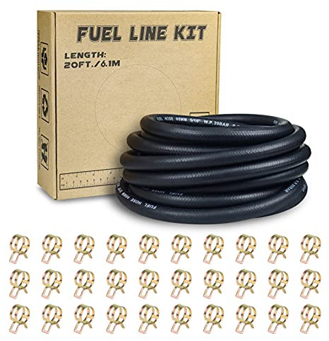 KeeYees 6.1 Meter Ø 8mm Kraftstoffleitung 5/16 Gummi Benzinschlauch Nylon mit 30 Stücke Schlauchschellen für Motorräder, Autos, Rasenmäher
