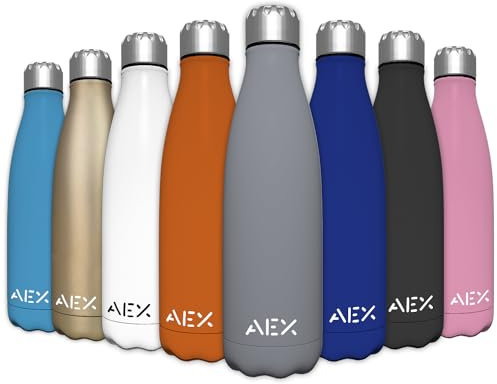 AEX Insulated Water Bottle | Double Wall Vacuum Stainless Steel Flask | Leak Proof Hot Cold Sports | Reusable | 500ml Matt Gray Water Bottle