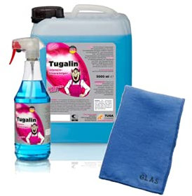 TUGA CHEMIE Kanister und Sprühflasche Glasreiniger Tugalin Streifenfrei inkl. speziellem Glastuch, 3-teiliges SET