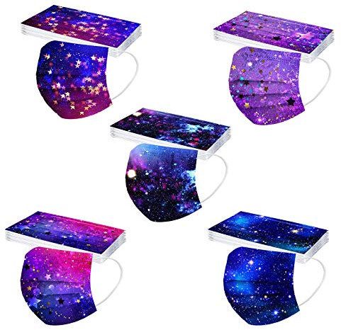 50 Stück Erwachsene Mundschutz Einweg 3-lagig Cartoon Motiv Bunt 3D Druck Multifunktionstuch Bandana Atmungsaktiv Mund-Tuch Halstuch Schals Staubdicht Atmungsaktiv für Herren Damen