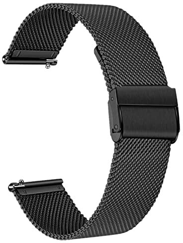 YUTOU Edelstahl Mesh Uhrenarmbander 20mm Smartwatch Schnellverschluss Watch Uhren Ersatzband Ersatz Metall Armband Schnellverschluss Uhrenarmband Smart Watch Armbänder für Herren Damen (Schwarz)