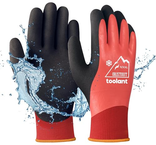 OriStout Arbeitshandschuhe für Herren und Damen, Touchscreen, Wassdichte Handschuhe, Thermohandschuhe Winter, Gartenhandschuhe für kaltes Wetter, Rot, XX-Large