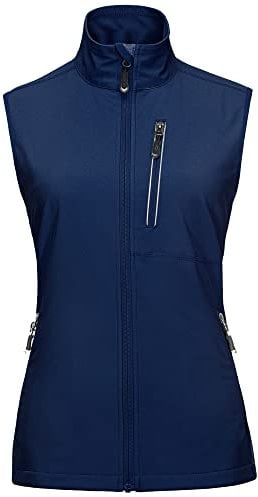 33,000ft Damen Leichte Laufweste Outdoor Softshell Weste Frau Ärmellose Jacke Winddichte Wasserdichte Atmungsaktive Vest Gilet für Laufen Golf Wandern Marineblau M