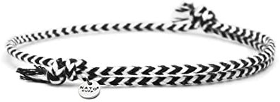 Nato Cuff - Geflochtenes Baumwollarmband - Handgefertigt in Frankreich - Edelstahlmedaille 316L - Herren Damen Verstellbares Juwel (Schwarz-Weiss V2)