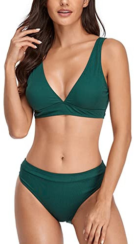 Ausla Damen Bikini Set Zweiteiliger Badeanzug Breiter Riemen Dreieck Triangel Bikini Swimsuit Low Rise Bademode (L-Grün)
