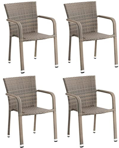CLP Polyrattan-Gartenstühle Leonie I Pflegeleichte Outdoor-Stapelstühle I Wetterbeständige Gartenstühle I erhältlich, Farbe:grau