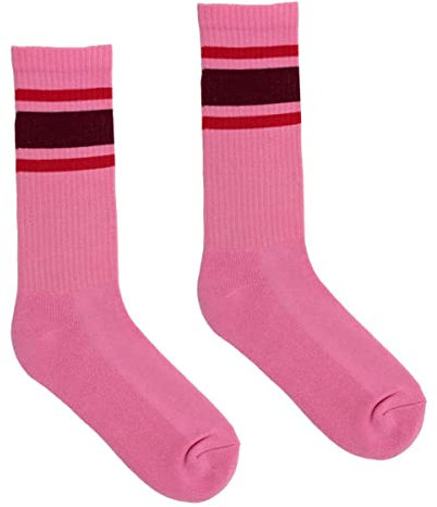 kabak Sportsocken Wadenlang Frottee 80er Retro Style Aerobic Laufen Yoga Unisex Farben Elastisches Bündchen Atmungsaktiv, Rosa 42-46 EU