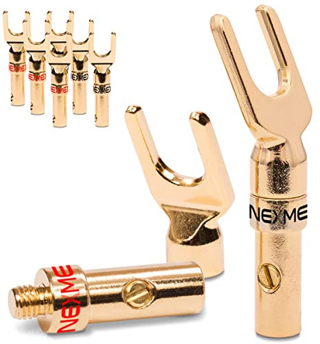 8X NEXMEX High End Kabelschuhe Gabelschuhe 24K vergoldet für Kabel bis 6mm² löt- oder schraubbar Steckverbinder für Lautsprecherkabel Verstärker HiFi-Boxen Endstufen