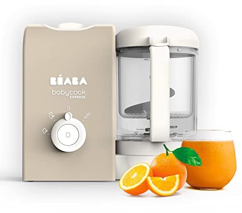 BEABA, Babycook Express, Robot Bébé 4 en 1 Mixeur-Cuiseur, Cuisson Express 15min, Mixage sur-mesure, Cuisson Vapeur Douce et Saine, Décongélation, Texture Homogène, Capacité 1 250 ml, Terre d'argile
