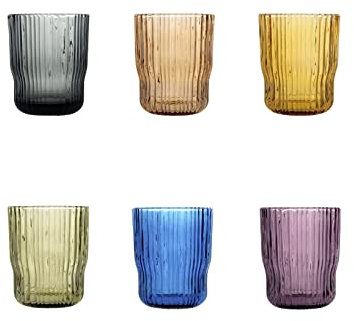 H&H Lyric Set 6 Bicchieri in Vetro, Colori Assortiti, 28cl