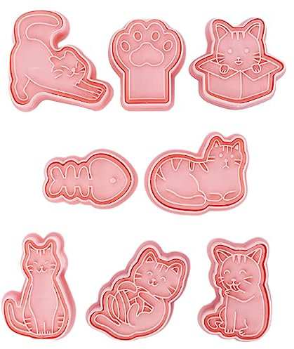 TopHomer Ausstechförmchen Katzen, 8 Stück Ausstechformen Keksausstecher 3D Kunststoff Ausstecher Cookie Cutter Plätzchenformen für Kinder, für Tortendeko Kekse Backen (Katzen)