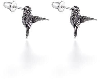 COPPERTIST.WU Kolibri Ohrringe 925 Sterling Silber Stecker Ohrstecker Hypoallergene Kompakte Zarte Ohrringe Warmes Schmuckgeschenk für Mutter (Oxidiertes Silber)